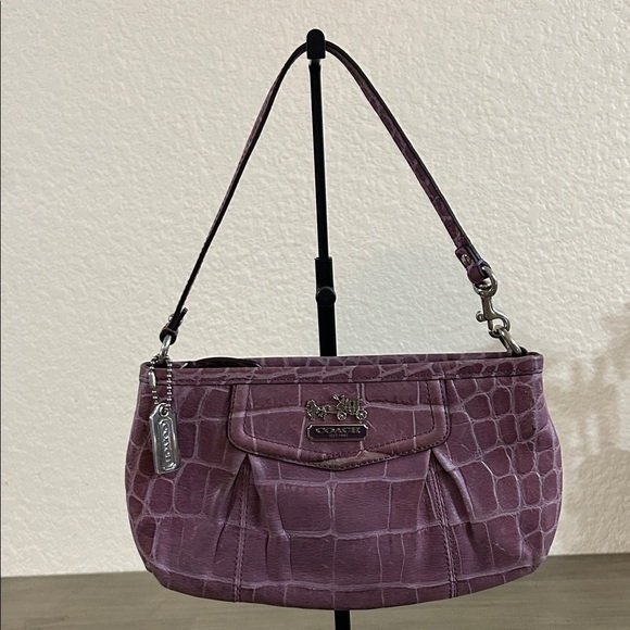 COACH Madison Croc Embossed Large Leather Wristlet, Purple - Picture 1 of 8